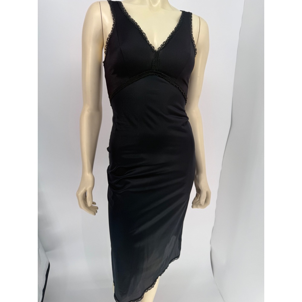Vintage Wonder Maid Black Slip Dress S 1980s ILGWU Made in USA Nylon Spandex
